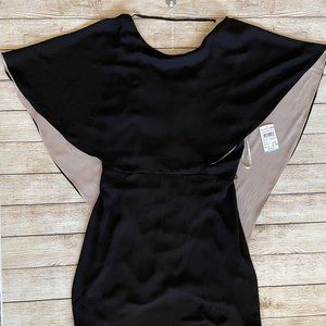Halston Heritage black nude cape flutter dress size 12
